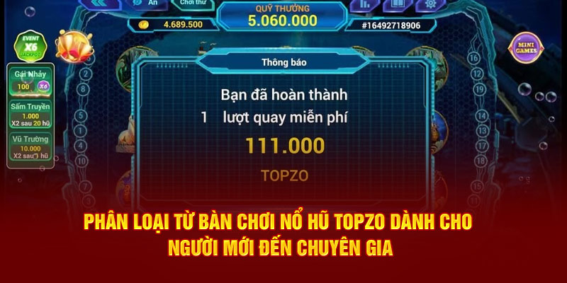 Phân loại từ bàn chơi nổ hũ Topzo dành cho người mới đến chuyên gia